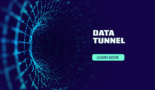 Data tunnel abstract vector background. Security tunnel protected data flow. Network code security