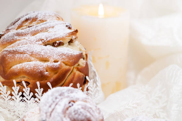 Easter homemade cake kraffin with powdered sugar.