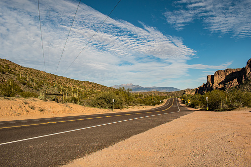 View of Winding road near saguaro lake and Salt River