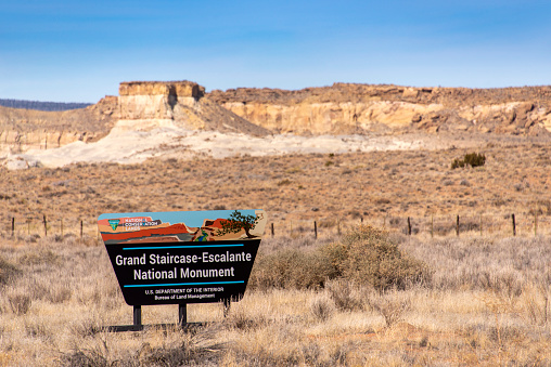 Grand Staircase-Escalante National Monument Sign along scenic highway near Page.
