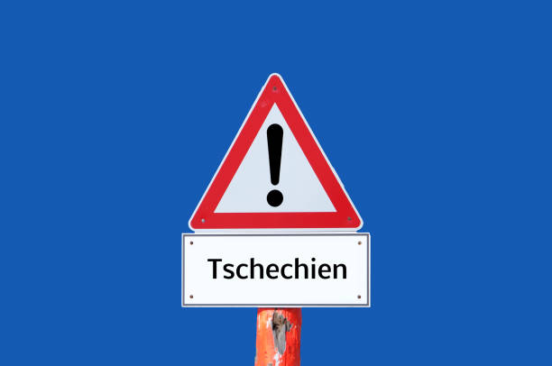 istock Attention warning sign Czech Republic on blue background 1302143250