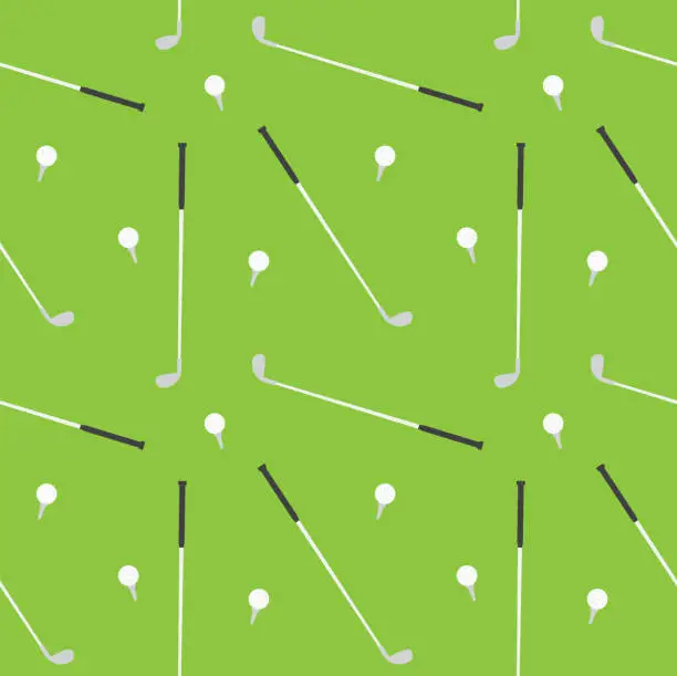 Vector illustration of Vector seamless pattern of flat cartoon golf ball and stick