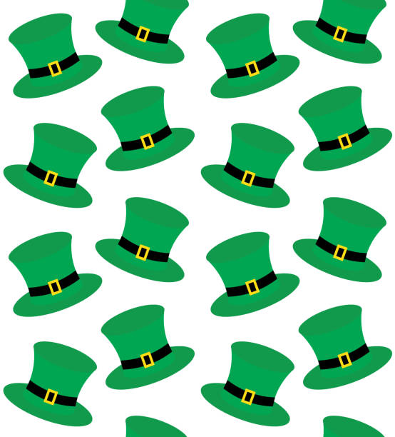 Vector seamless pattern of colored flat cartoon leprechaun hat Vector seamless pattern of colored flat cartoon leprechaun hat isolated on white background. St Patric day illustration leprechaun hat stock illustrations