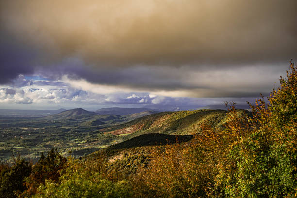 Storm clouds over the colorful Prenestini Mountains