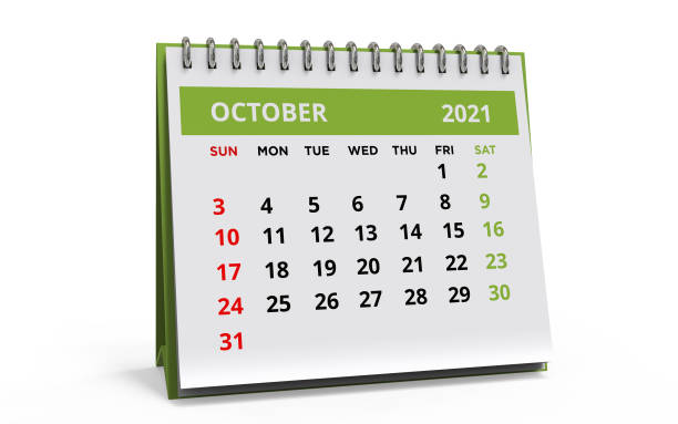 standestischkalender oktober 2021 - desk nobody color image day stock-fotos und bilder