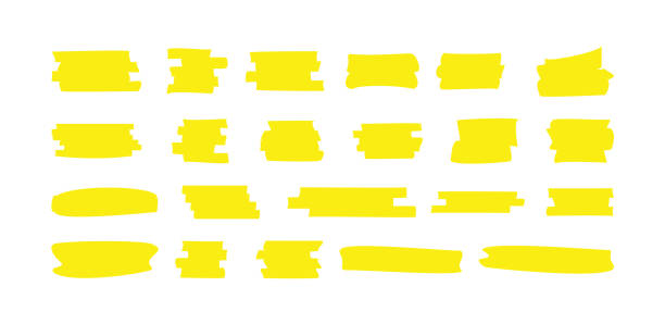 zaznacz znacznik żółtą linię. obrys koloru znacznika, ręcznie rysowane zaokrążenie piórem pędzla. wyróżnianie obrysów izolowanych na białym tle.  ilustracja wektorowa - highlighter felt tip pen yellow pen stock illustrations