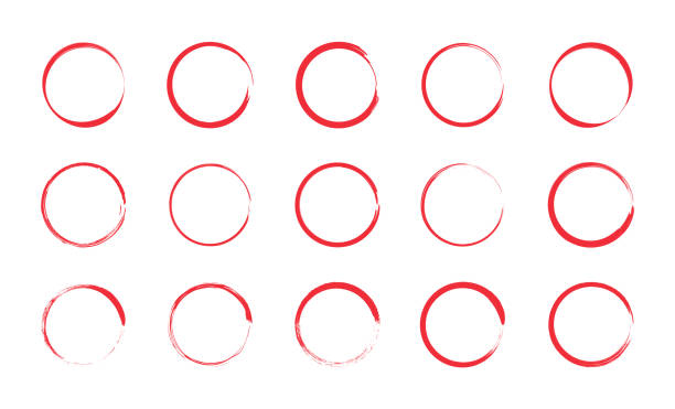 ilustrações de stock, clip art, desenhos animados e ícones de red circle pen draw set. collection of different red circles. highlight hand drawn circle isolated on white background. hand drawn for marker pen, pencil, logo and text check. vector illustration. - office supply group of objects pencil highlighter