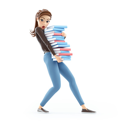 3d cartoon woman overworked, illustration isolated on white background