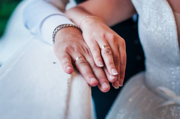 istock hands of newlyweds with wedding rings 1302154694