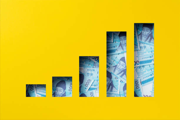 istock Korean won heap under paper cutout bar graoh icon 1302163462