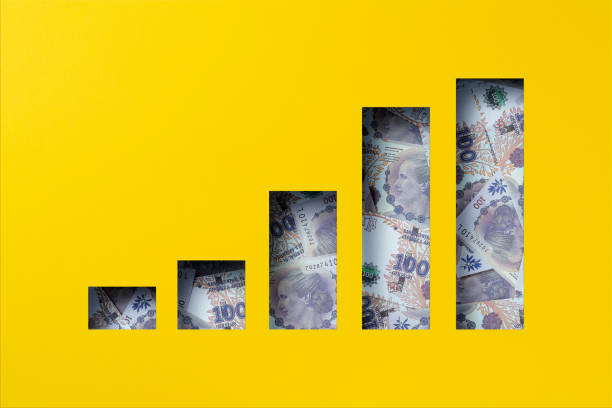 istock Argentina peso heap under paper cutout bar graoh icon 1302167119