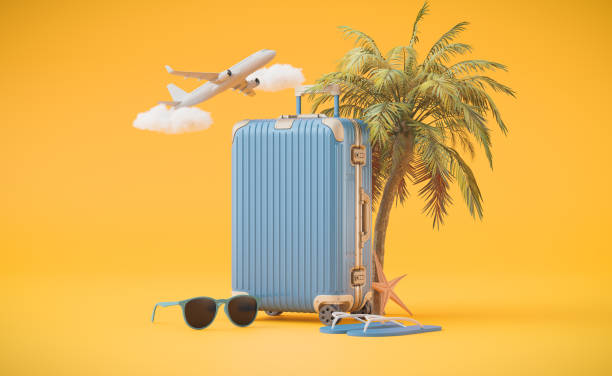 Travel accessories flat lay with copy space