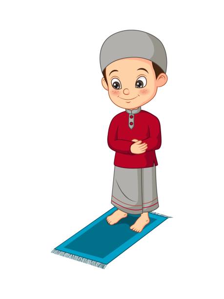 Cartoon Muslim boy praying on mat Vector illustration of Cartoon Muslim boy praying on mat allah the god islam cartoons stock illustrations