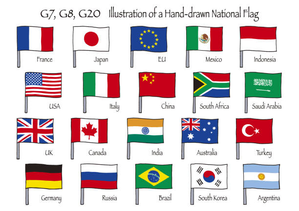 флаги стран-членов g20 - saudi arabia argentina stock illustrations