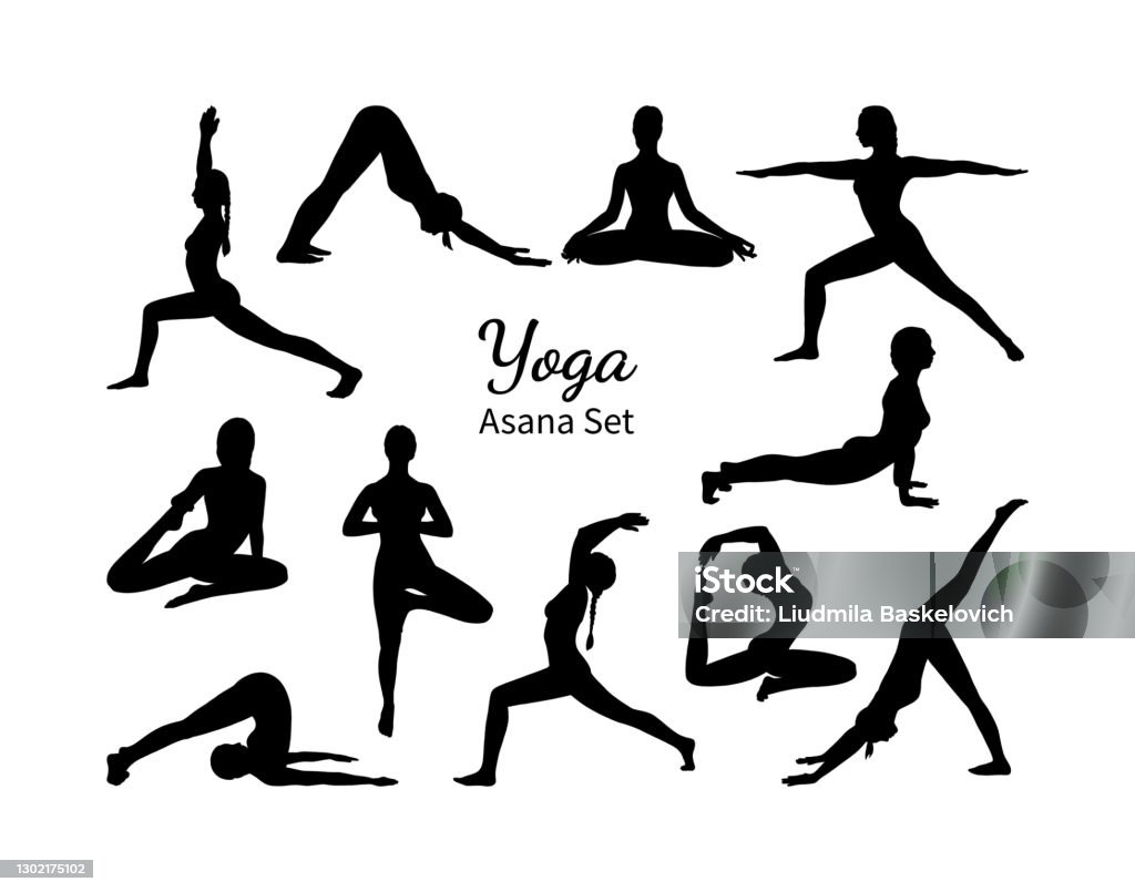 Bộ Yoga Asana Tập Hợp Hình Bóng Phụ Nữ Tập Yoga Hình Minh Họa ...