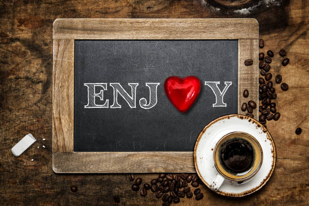 istock Coffee drink vintage chalkboard Red heart Enjoy 1302176417