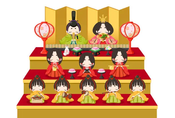 Vector illustration of Hinamatsuri illustrations, three-tiered decoration /Japanese girl's festivall(White background)