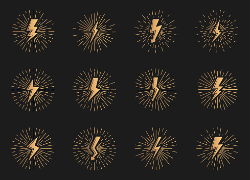 Flashy Sign Shape Vintage Gold Flash Sign Sunburst Effect Vector Set Stock Illustration ...