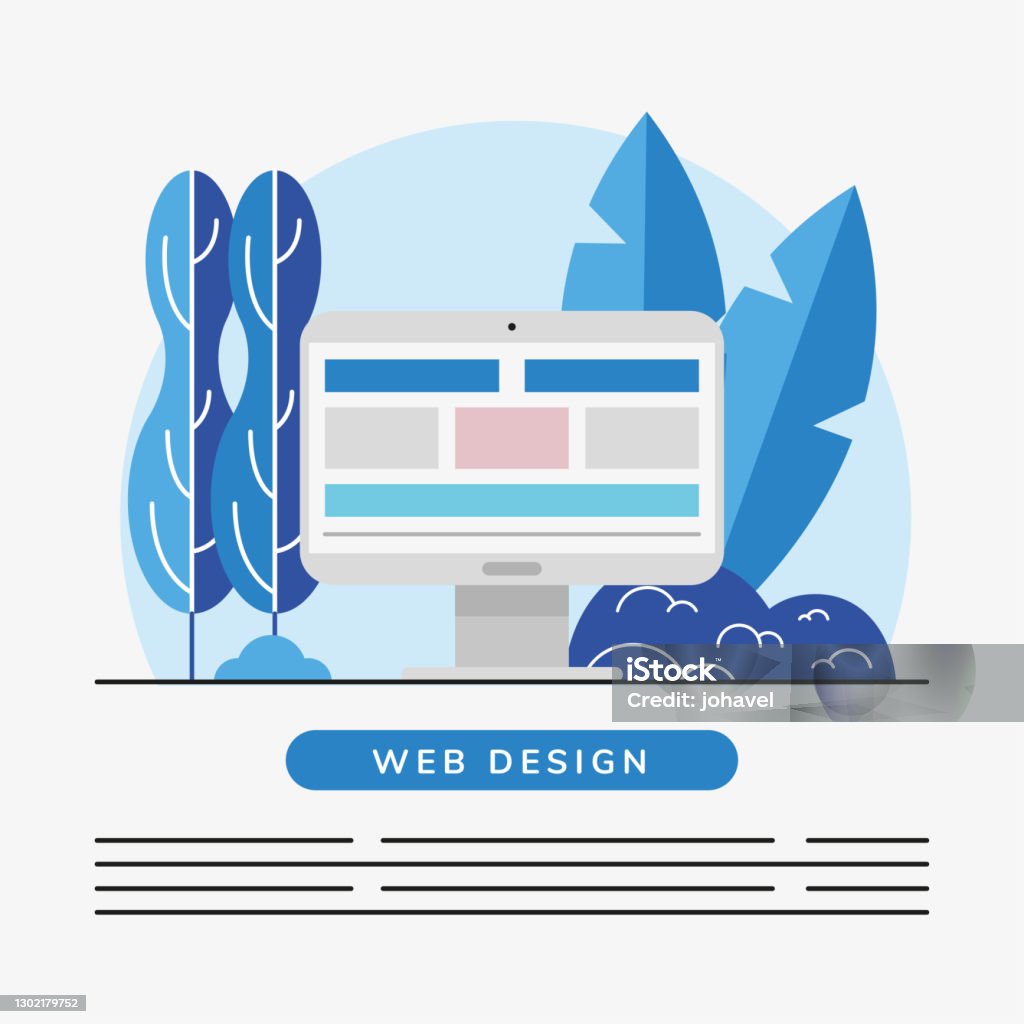 Web Design And Computer With Leaves Vector Illustration Stock ...