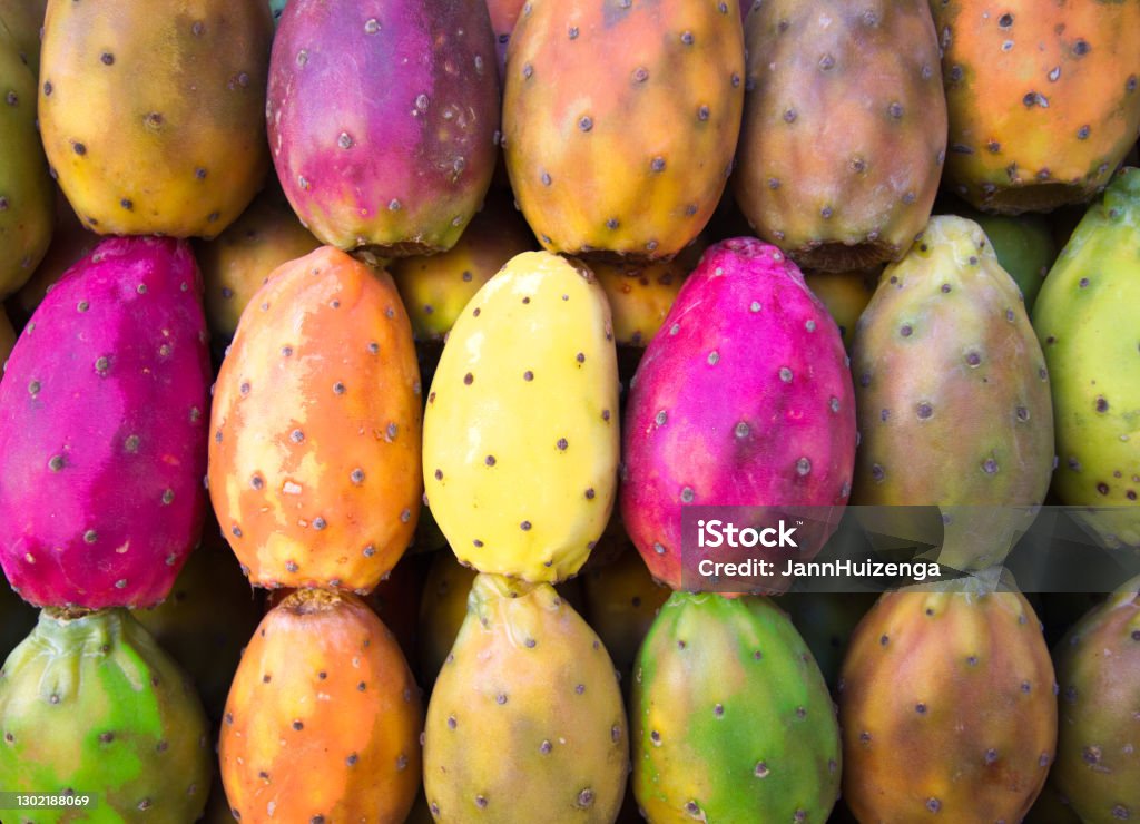Colorful Vibrant Prickly Pears Full Frame Tuna Fruit Stock Photo