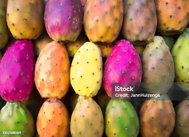 Colorful Vibrant Prickly Pears Full Frame Stock Photo - Download Image Now - Tuna Fruit, Prickly Pear Cactus, Red