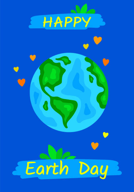 ilustrações de stock, clip art, desenhos animados e ícones de happy earth day flat vector banner for environment safety celebration. happy earth day handwritten lettering with the globe isolated on a  space blue background. typography design for greeting cards, poster. - earth day banner placard green