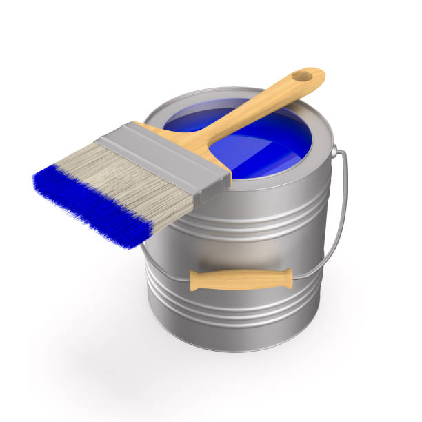 istock brush and can with colour on white background. Isolated 3D illustration 1302196433