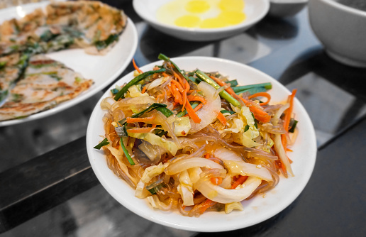 Korean food, Japchae or  stir fried glass noodle with vegetables