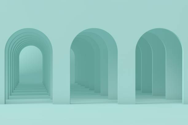 istock 3d render, abstract minimalist geometric background, architectural concept, arch inside green wall, paper layers 1302197590