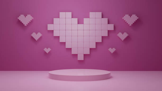 8 bit background pink cylinder podium in decor by heart, valentines background