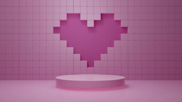 istock 8 bit background pink cylinder podium in decor by heart, valentines background 1302198282