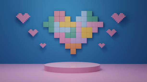 istock 8 bit game background colorful cylinder podium in decor by heart 1302198287