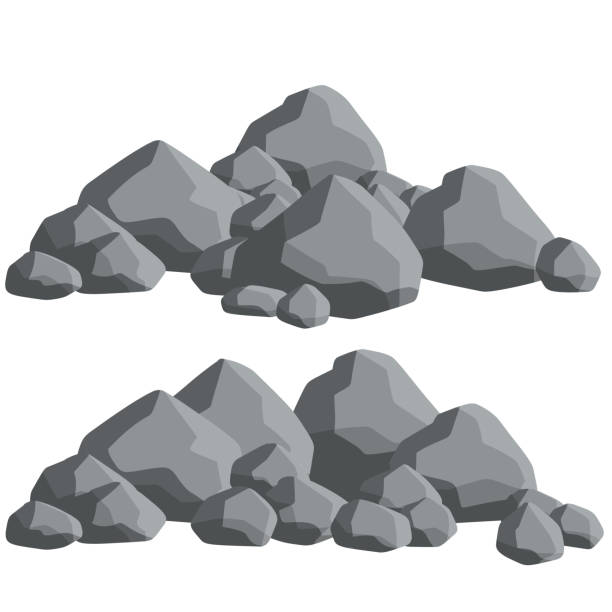 Natural wall stones and smooth and rounded grey rocks. Natural wall stones and smooth and rounded grey rocks. Element of forests, mountains and caves with cobblestone. Cartoon flat illustration boulder rock stock illustrations