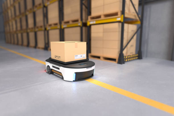 istock Autonomous Robot transportation in warehouses, Warehouse automation concept. 1302200932