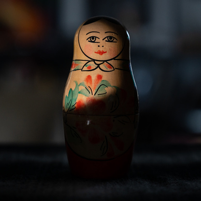 Russian Nesting Dolls also known as Babushkas isolated on white. Shallow DOF.