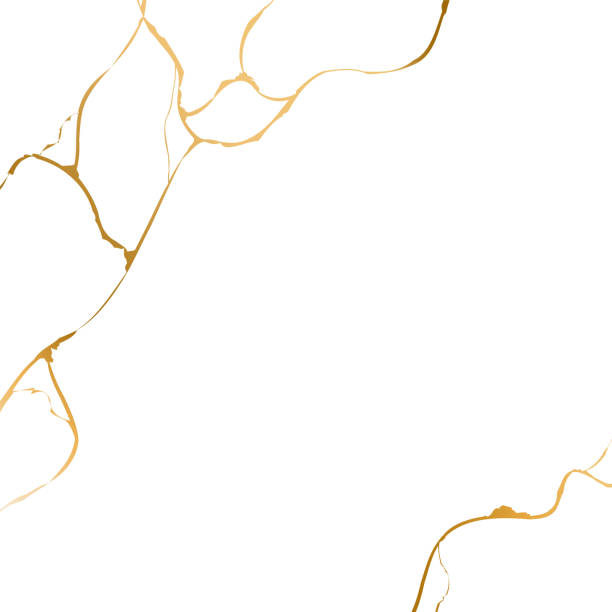 ilustrações, clipart, desenhos animados e ícones de kintsugi dourado no fundo branco. crack e efeitos quebrados. textura de mármore. design de luxo para arte de parede, papel de parede, cartão de casamento, mídias sociais. ilustração vetorial moderna - crackle