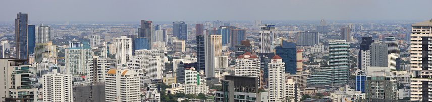 Panorama aerial view of downtown urban area of Bangkok for cityscape and development concept