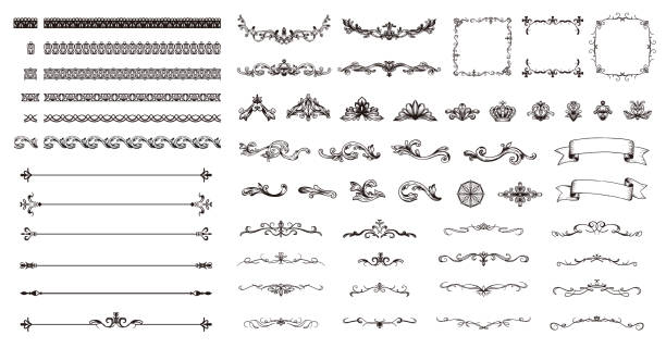 ilustrații de stoc cu mână desenat set elegant cadru ilustrare. - art nouveau