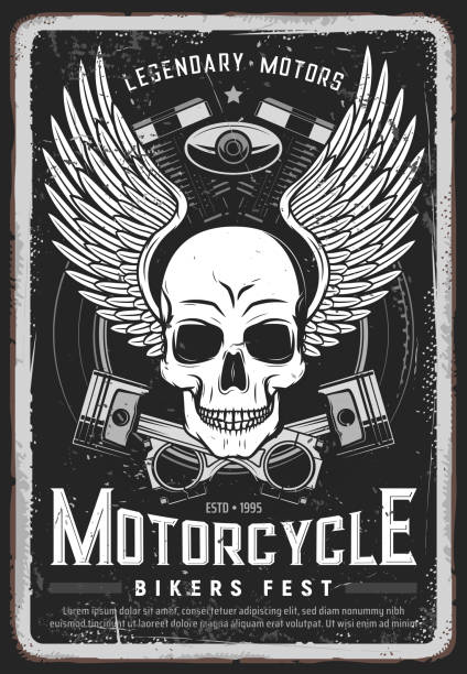 motorrad-biker festival vektor grunge plakat - skull dirty insignia grunge stock-grafiken, -clipart, -cartoons und -symbole