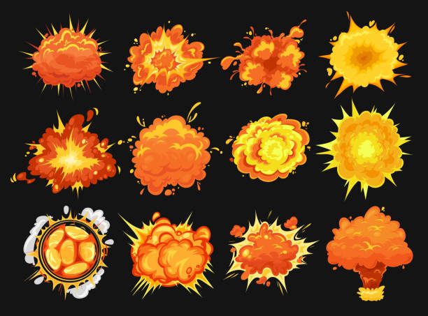 ilustrações de stock, clip art, desenhos animados e ícones de bomb explosion isolated vector icons cartoon set - explodindo