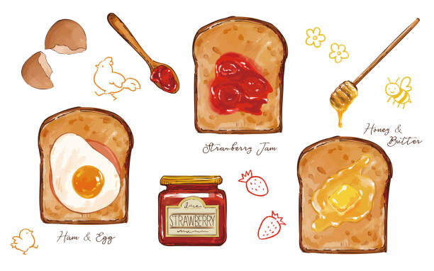 トーストの手描きイラスト。 - 食パン点のイラスト素材／クリップアート 素材／マンガ素材／アイコン素材