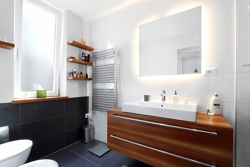 Modern private apartment bathroom interior