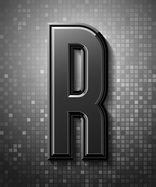 illustrations, cliparts, dessins animés et icônes de police sombre 3d avec fusée éclairante, alphabet condensé à la mode sans serif, lettre moderne biseauté r sur fond pixel, illustration de vecteur de mosaïque 10eps. - letter r alphabet alphabetical order backgrounds