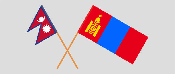 Crossed flags of Nepal and Mongolia Crossed flags of Nepal and Mongolia. Official colors. Correct proportion. Vector illustration kathmandu people stock illustrations