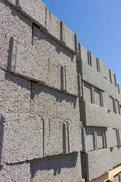 istock Construction concrete blocks on an outdoor warehouse 1302230547