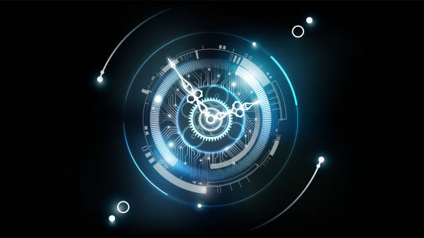 Abstract Futuristic Technology Background with Clock concept and Time Machine, Can rotate clock hands, vector illustration Abstract Futuristic Technology Background with Clock concept and Time Machine, Can rotate clock hands, vector illustration eps10 time machine stock illustrations