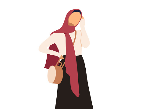 Beautiful woman wearing hijab illustration. Business arab lady symbol. Vector. White background.