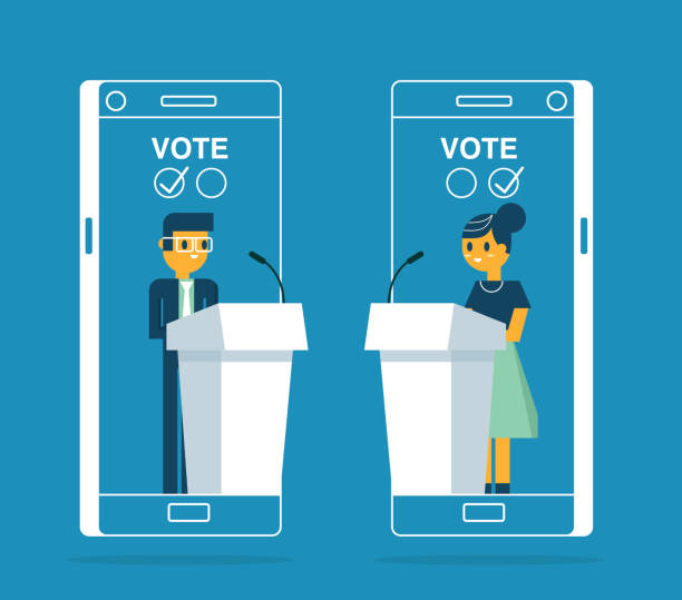 ilustrações de stock, clip art, desenhos animados e ícones de on-line voting - smartphone - presidential candidate audio