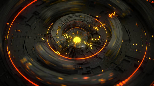 istock Glowing futuristic circular shape with motion blur 3D rendering illustration 1302240302