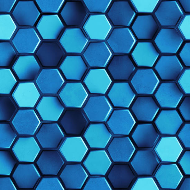 istock Seamless pattern of blue concrete hexagon cells 3D rendering illustration 1302240319